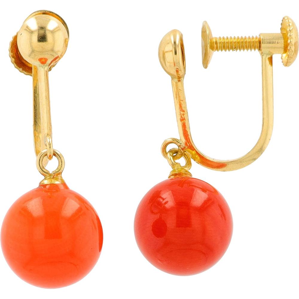 18K Yellow Gold Coral Drop Earrings - 1.0 Carats Total Gem Weight