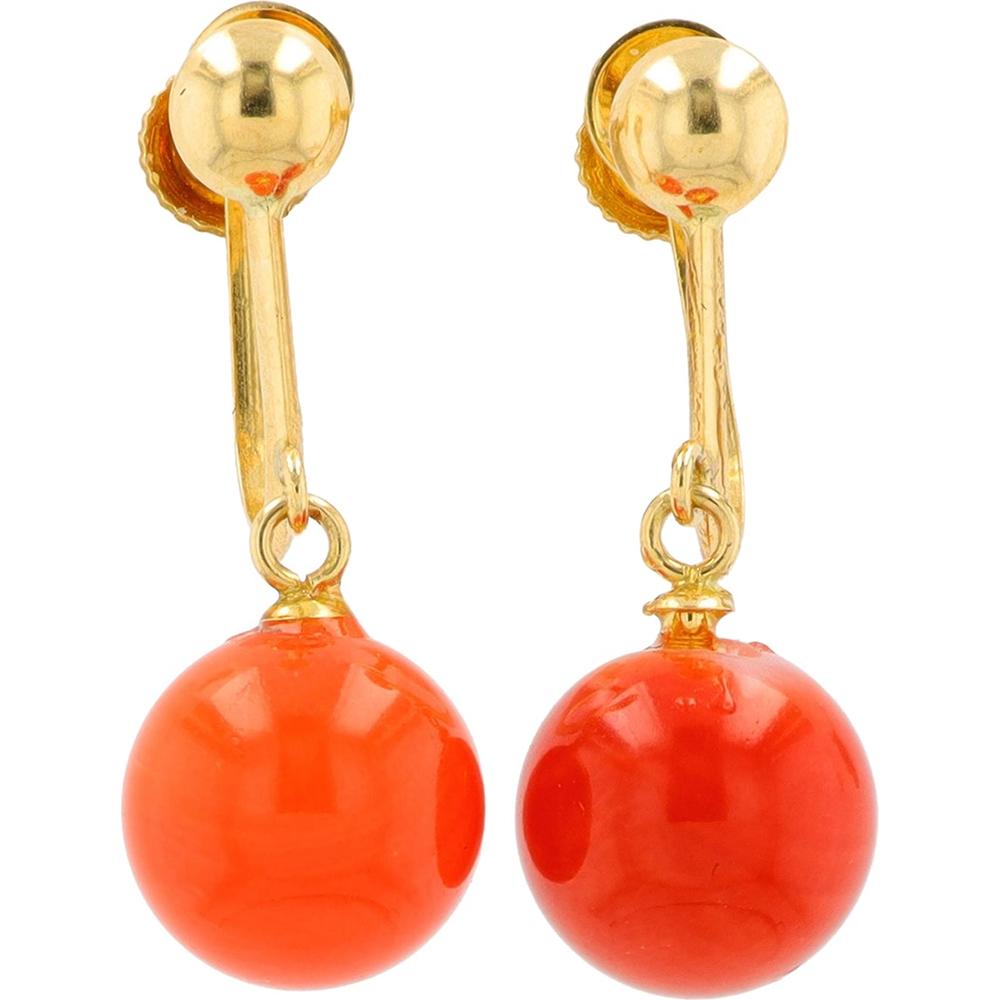 18K Yellow Gold Coral Drop Earrings - 1.0 Carats Total Gem Weight