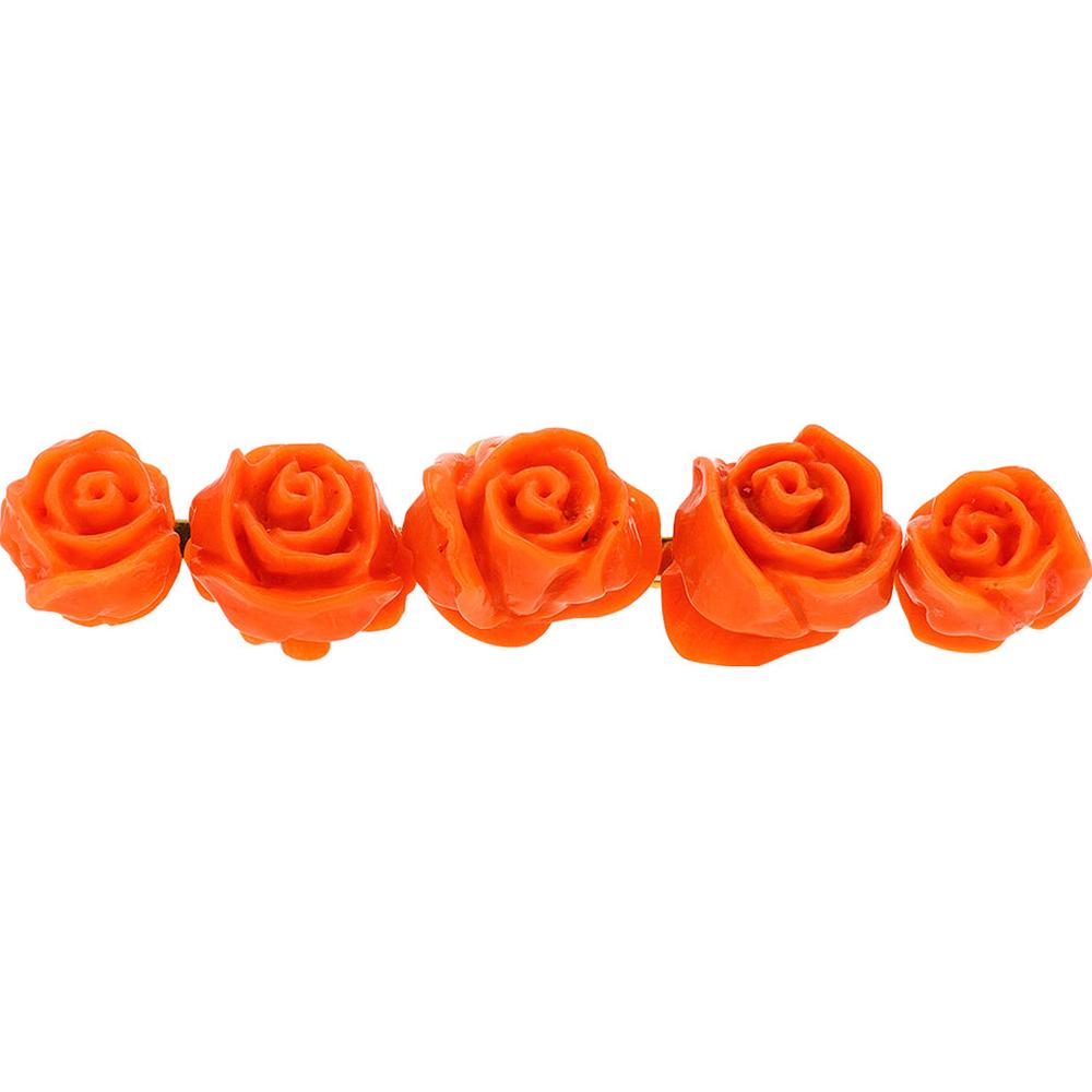 18K Yellow Gold Coral Rose Brooch with Intricate Floral Design
