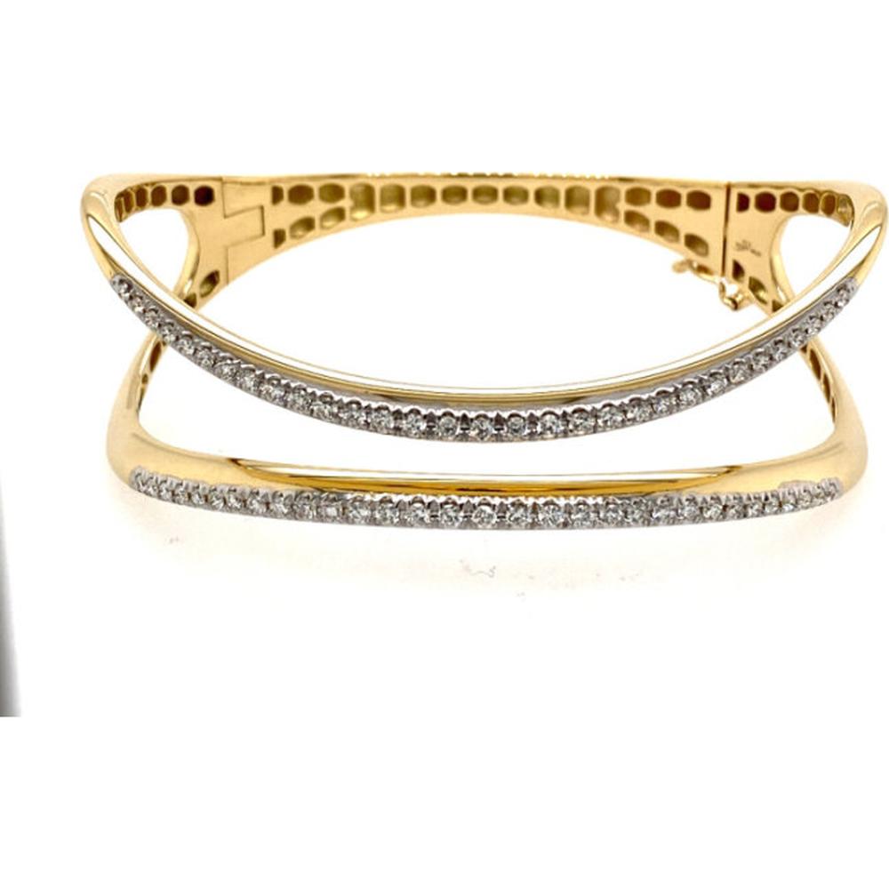 18K Yellow Gold Crisscross Diamond Bangle Bracelet with Pavé Set Round Diamonds by Afarin