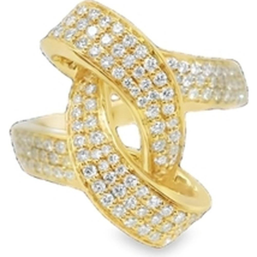 18K Yellow Gold Crisscross Diamond Ring with Pavé Set Round Diamonds by Afarin