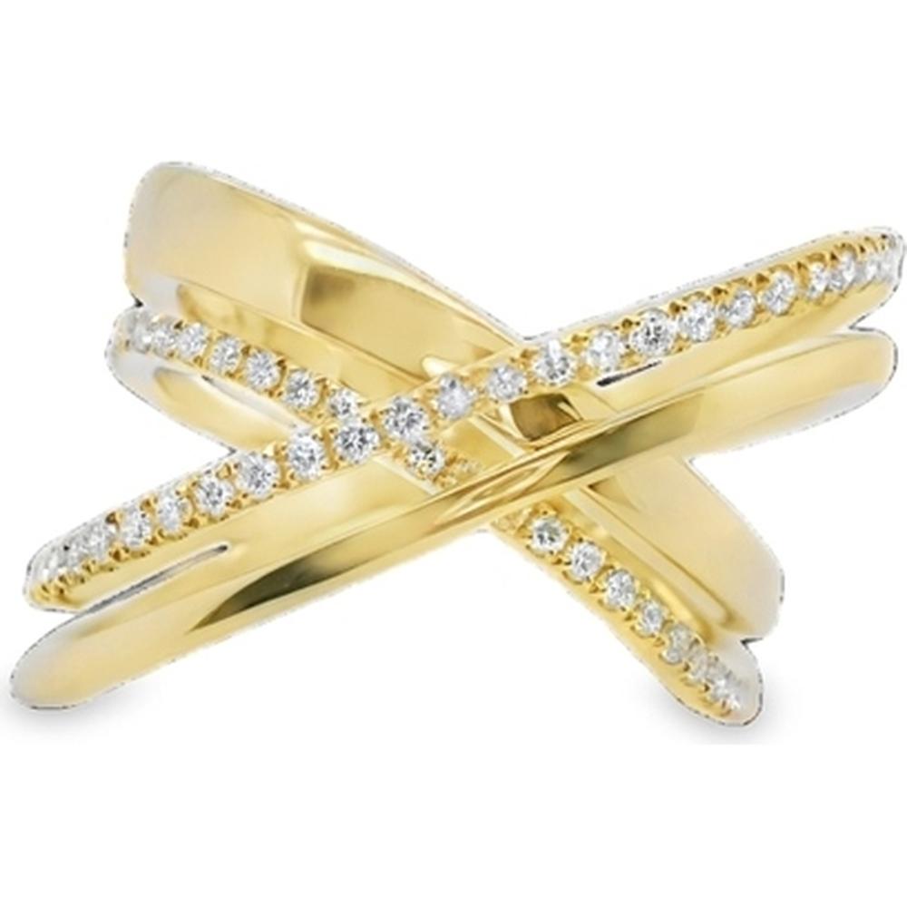 18K Yellow Gold Crisscross Diamond Ring with Sculptural Overlapping Bands by Afarin