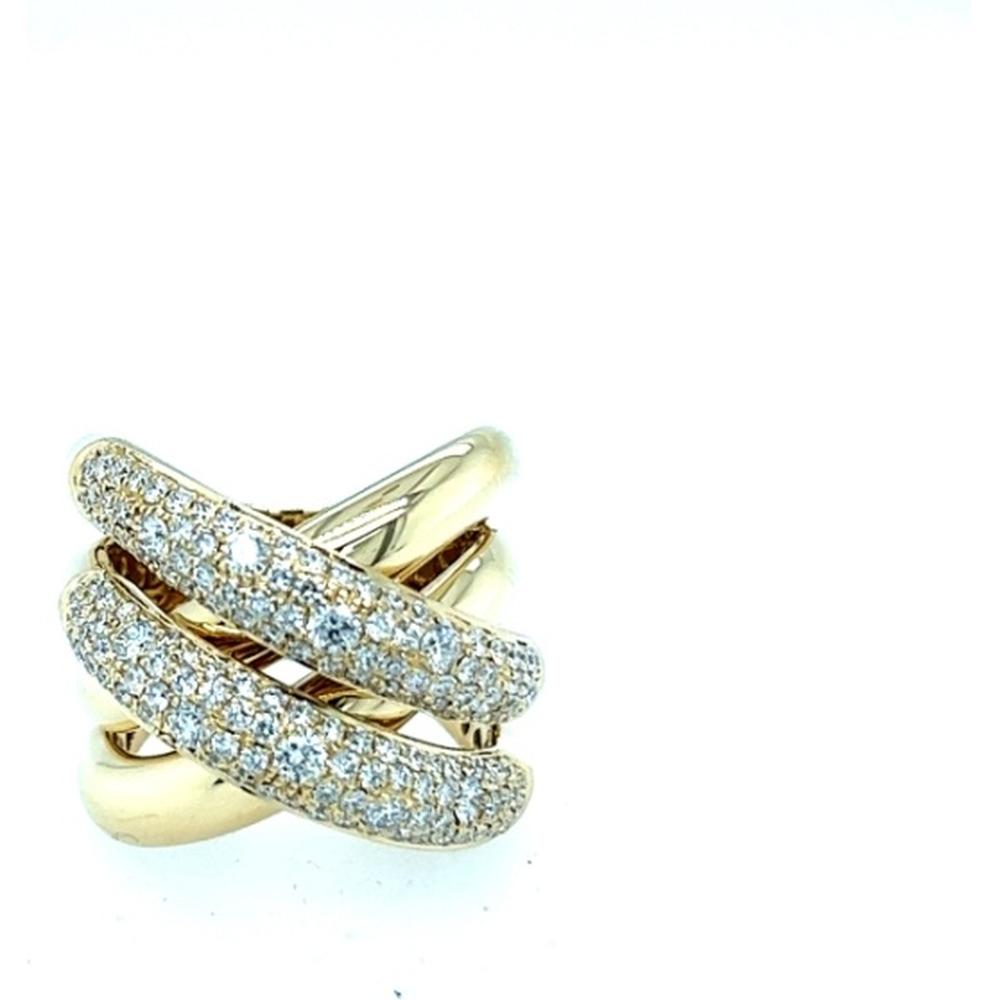 18K Yellow Gold Crisscross Multi-Row Pavé Diamond Ring by Afarin