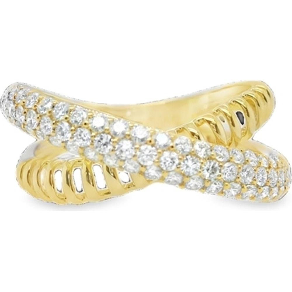 18K Yellow Gold Crisscross Ring with Pavé Set Round Diamonds by Afarin