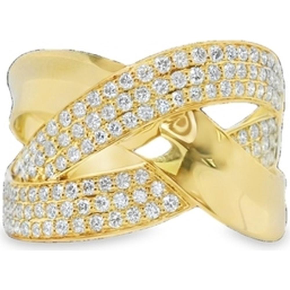 18K Yellow Gold Crisscross Ring with Pavé Set Round Diamonds by Afarin