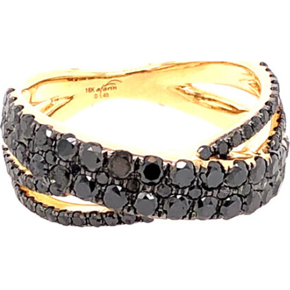 18K Yellow Gold Crisscross Ring with Round Black Diamonds by Afarin