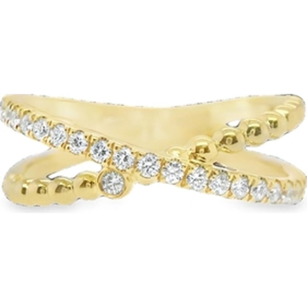 18K Yellow Gold Crisscross Ring with Round Diamonds by Afarin