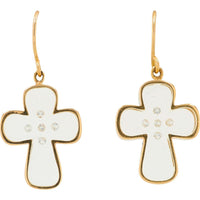 18K Yellow Gold Cross Earrings with 0.20 Carat Total Round Diamonds
