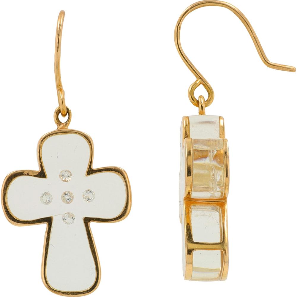 18K Yellow Gold Cross Earrings with 0.20 Carat Total Round Diamonds