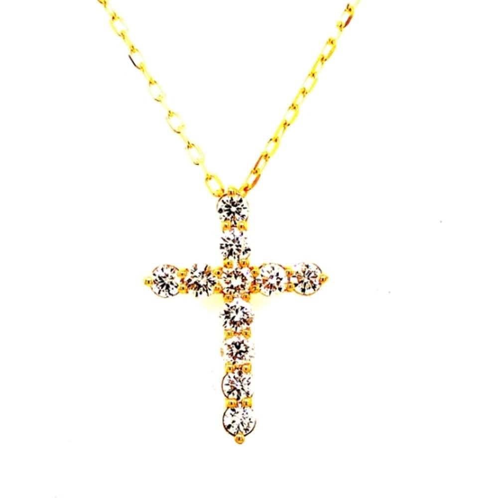 18K Yellow Gold Cross Necklace with Round Diamonds by Afarin