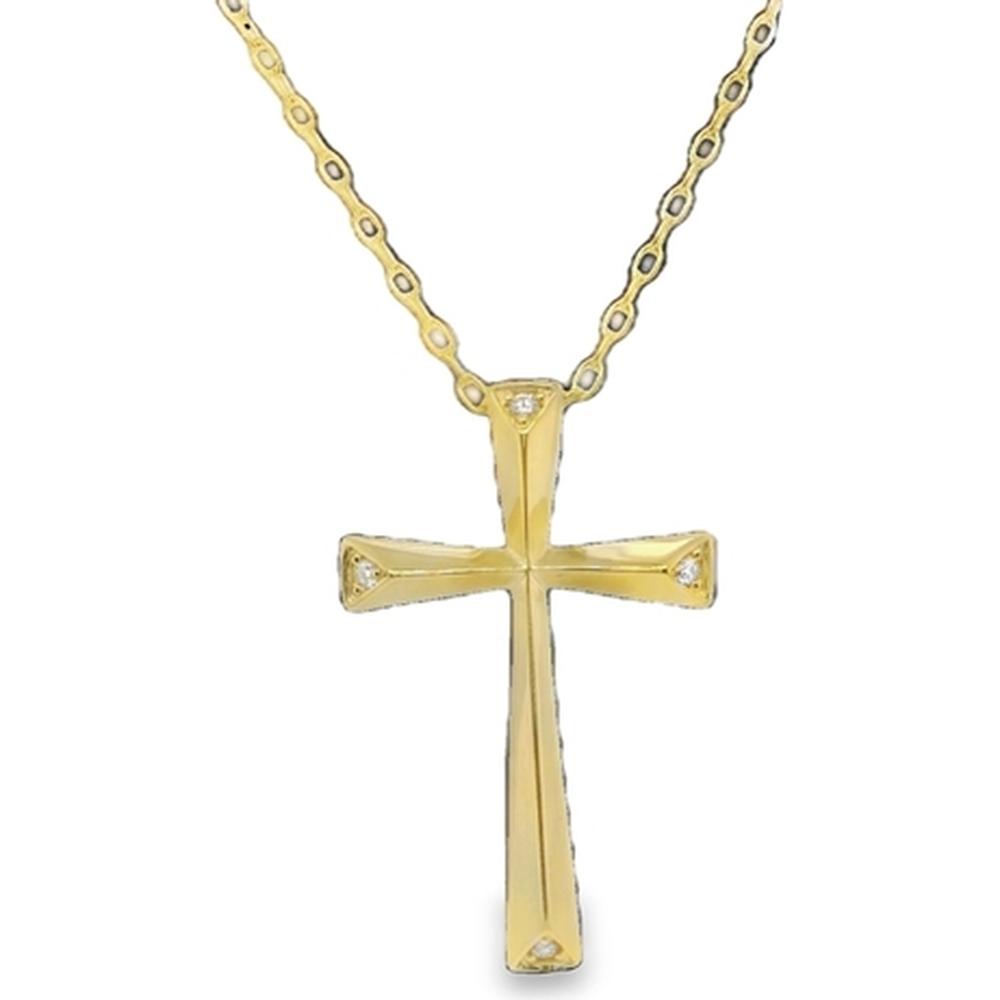 18K Yellow Gold Cross Pendant Necklace with Diamond Accents by Afarin