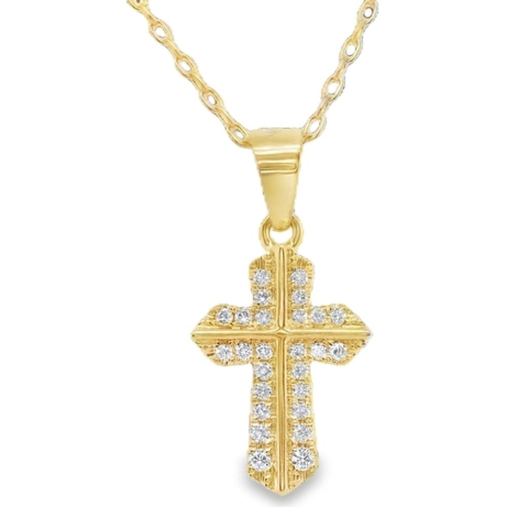 18K Yellow Gold Cross Pendant Necklace with Round Diamonds by Afarin
