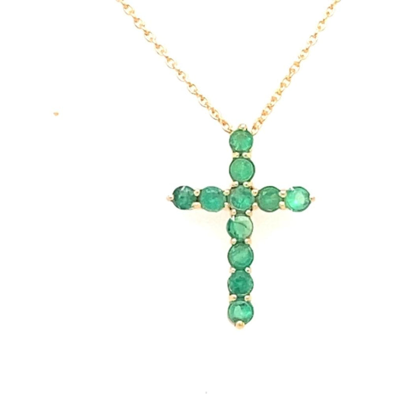 18K Yellow Gold Cross Pendant Necklace with Round Emeralds by Afarin ...