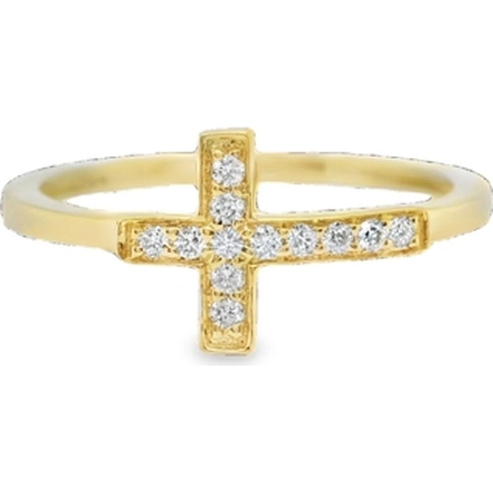 18K Yellow Gold Cross Ring with Round Diamonds by Afarin