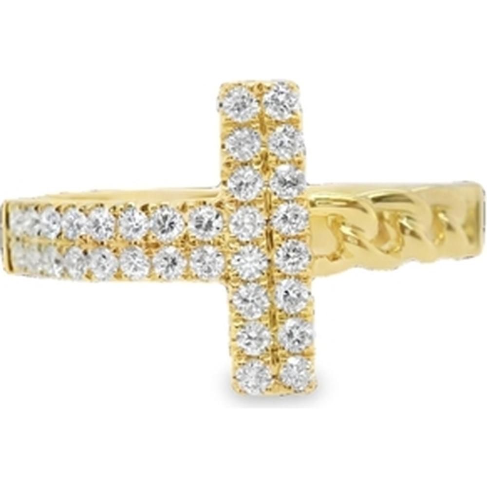 18K Yellow Gold Cross Ring with Round Diamonds by Afarin