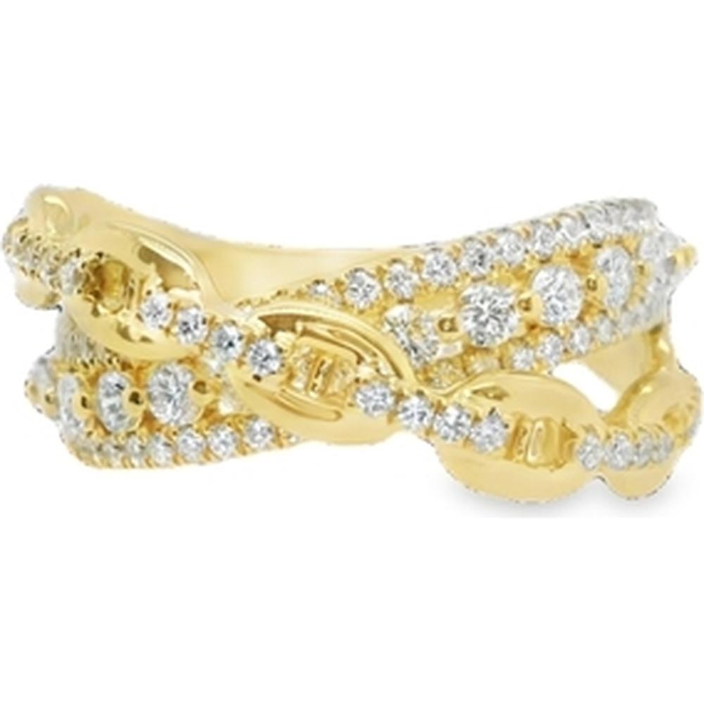 18K Yellow Gold Crossover Diamond Ring with Pavé Set Round Diamonds by Afarin