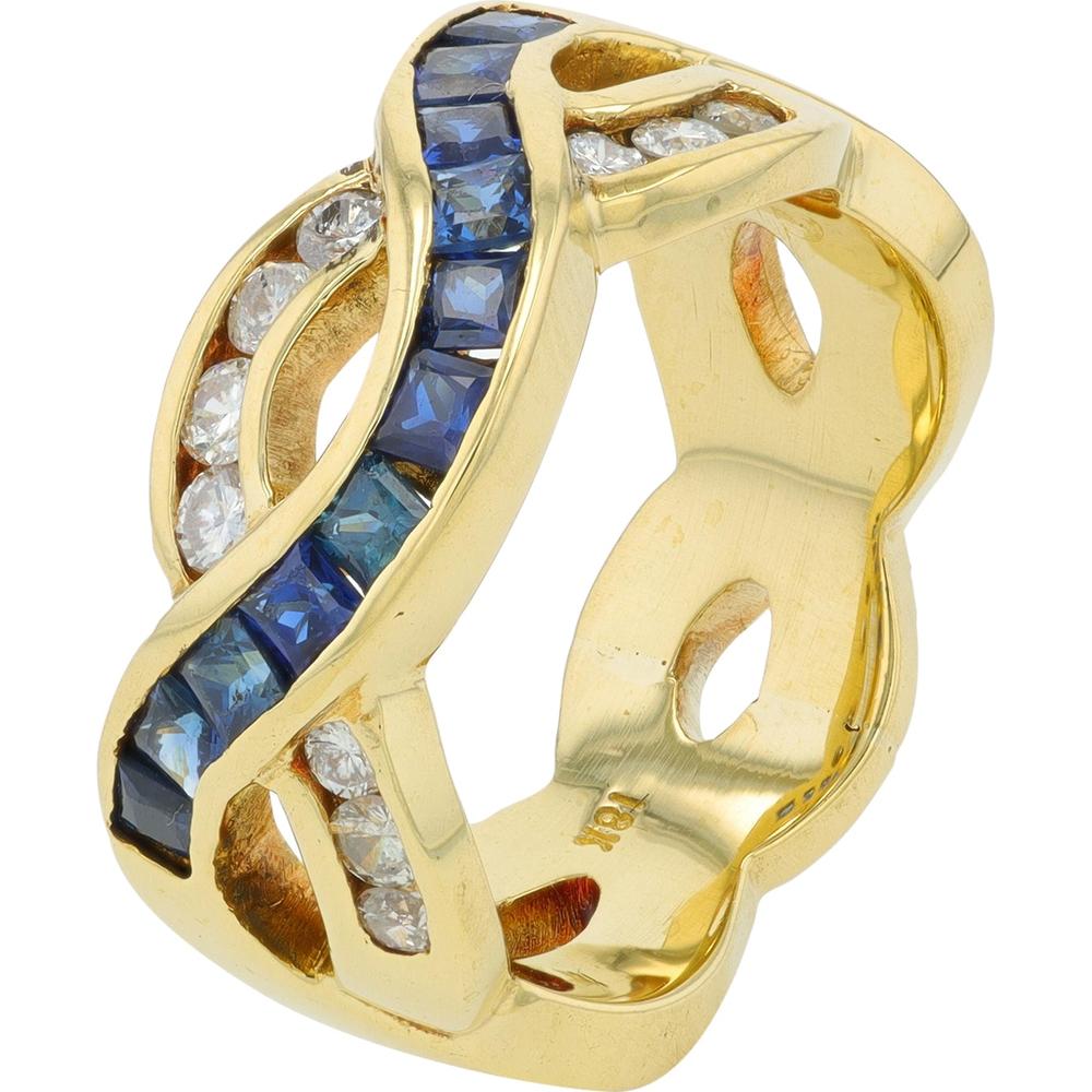 18K Yellow Gold Crossover Ring with 0.45 Carat Sapphire and 0.37 Carat Diamond