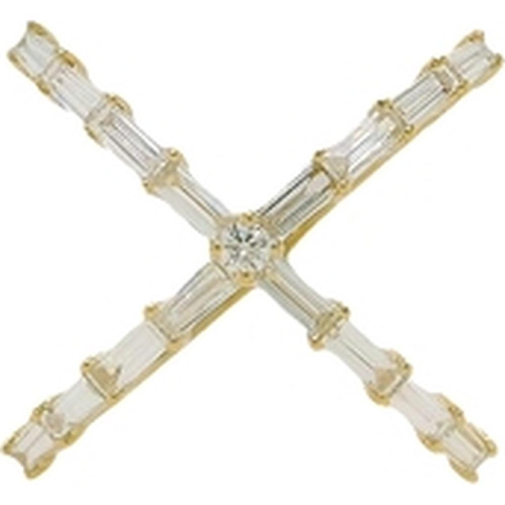 18K Yellow Gold Crossover Ring with Baguette and Round Diamonds by Afarin