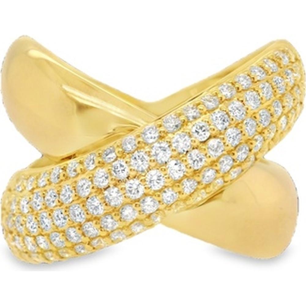 18K Yellow Gold Crossover Ring with Pavé Set Round Diamonds by Afarin
