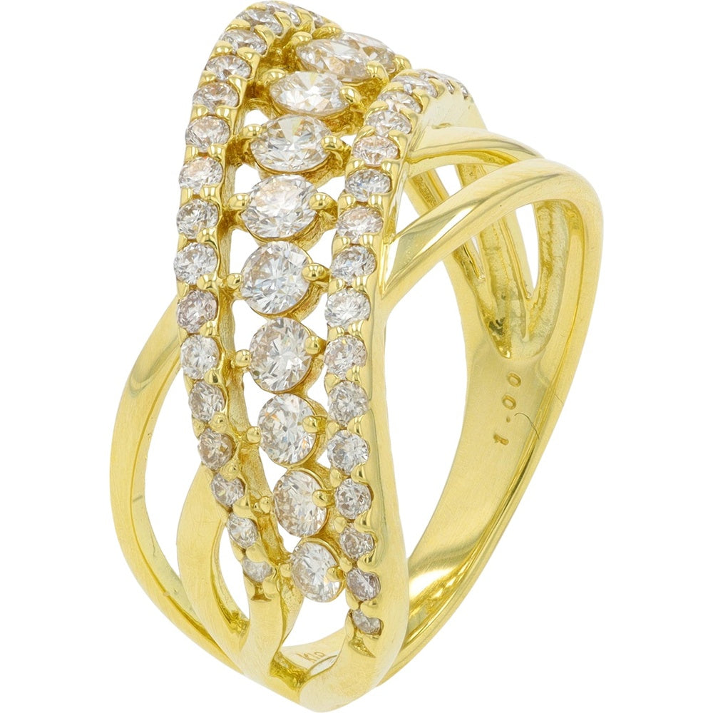 18K Yellow Gold Crossover Ring with Prong-Set Round Diamonds - 1.00 Carat Total Diamond Weight
