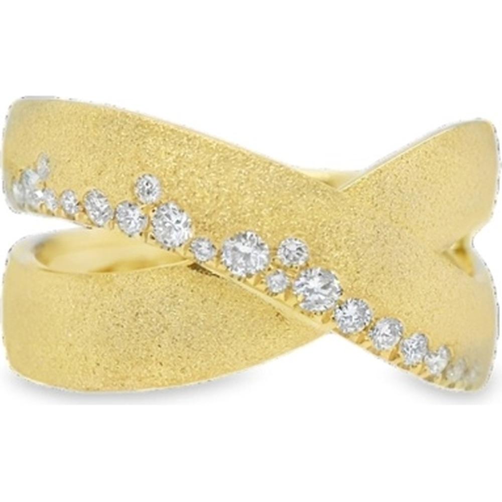 18K Yellow Gold Crossover Ring with Round Diamonds by Afarin