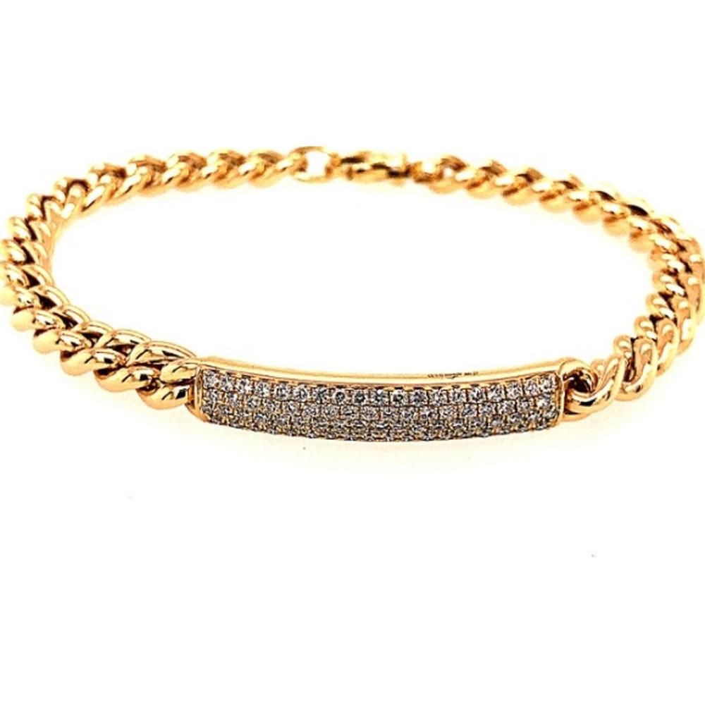 18K Yellow Gold Curb Link Bracelet with Curved Diamond Bar Center by Afarin