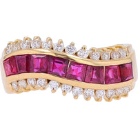 18K Yellow Gold Curved Band with 1.75 Carat Ruby and 0.45 Carat Diamond Accents