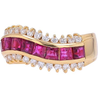 18K Yellow Gold Curved Band with 1.75 Carat Ruby and 0.45 Carat Diamond Accents