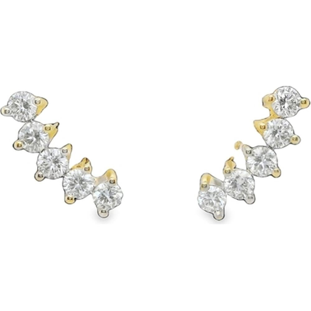 18K Yellow Gold Curved Diamond Earrings with Round and Pear-Shaped Diamonds by Afarin