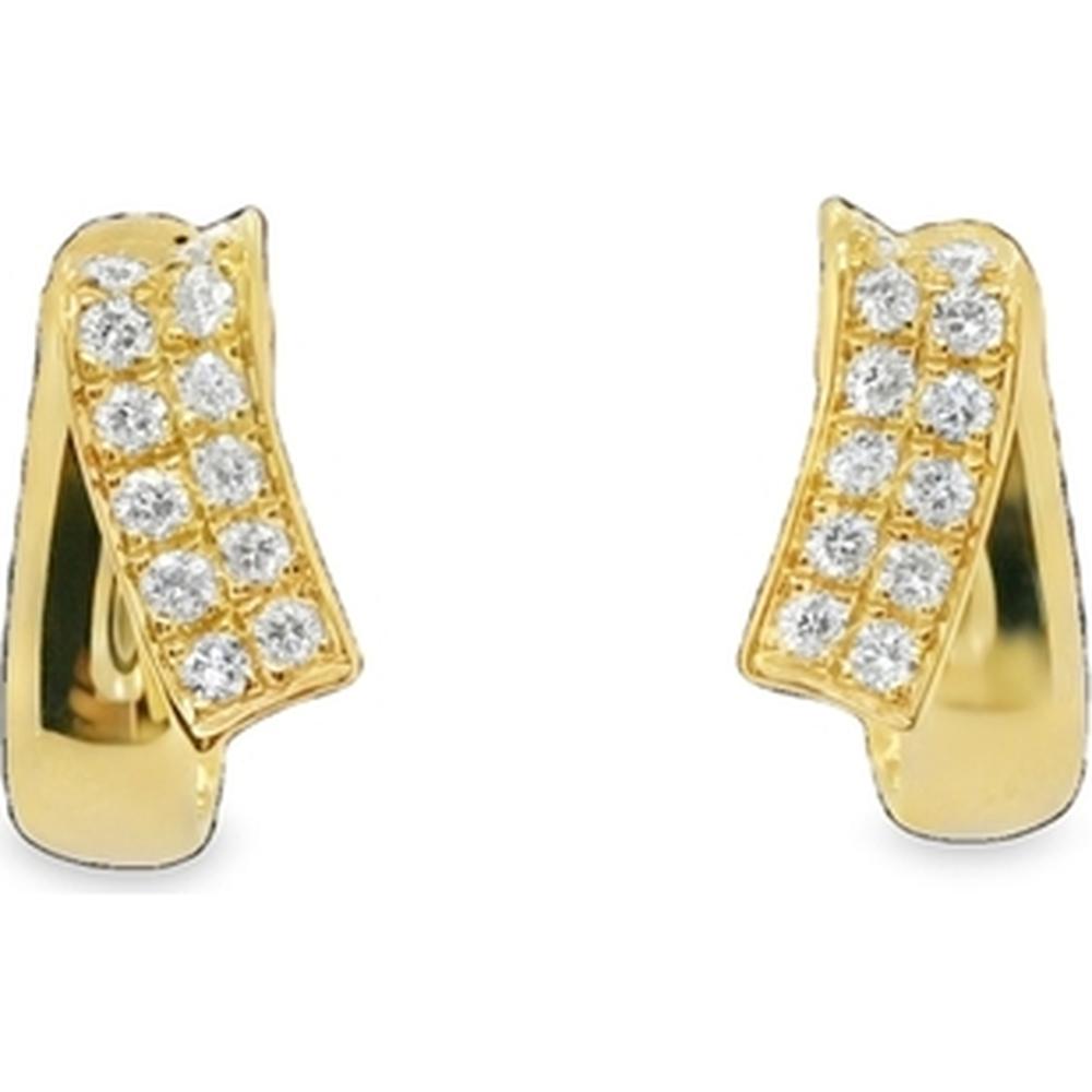 18K Yellow Gold Curved Huggie Earrings with Pavé Set Round Diamonds by Afarin