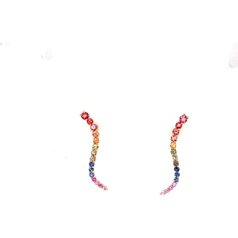 18K Yellow Gold Curved Rainbow Multi Sapphire Earrings by Afarin