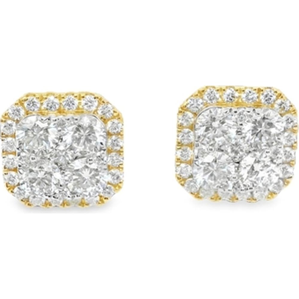 18K Yellow Gold Cushion Halo Diamond Stud Earrings by Afarin