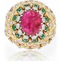 18K Yellow Gold David Webb Ruby, Diamond, and Emerald Cocktail Ring - 3.75 Carats Total Diamond Weight