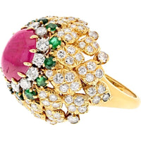 18K Yellow Gold David Webb Ruby, Diamond, and Emerald Cocktail Ring - 3.75 Carats Total Diamond Weight