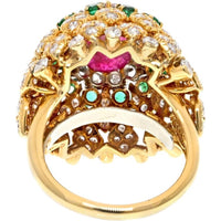 18K Yellow Gold David Webb Ruby, Diamond, and Emerald Cocktail Ring - 3.75 Carats Total Diamond Weight