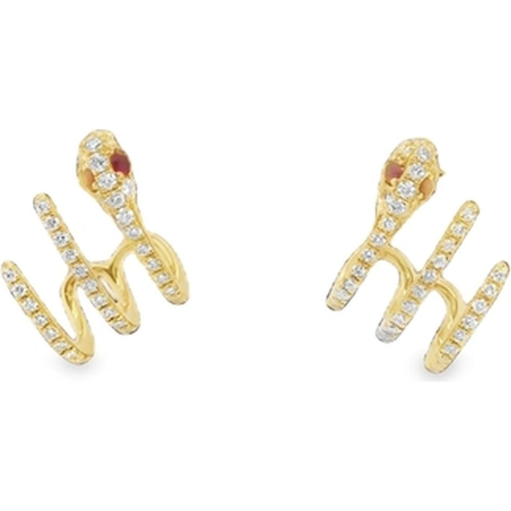 18K Yellow Gold Diamond and Ruby Designer Huggie Earrings by Afarin
