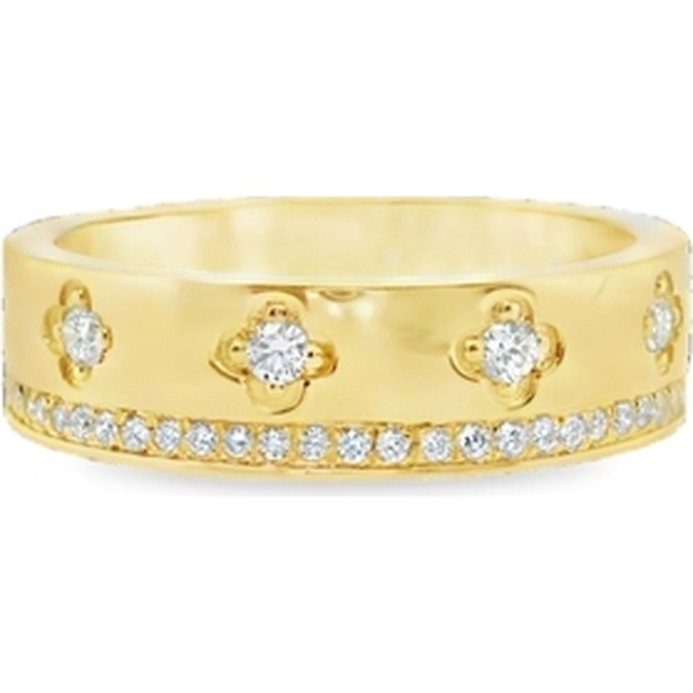 18K Yellow Gold Diamond Band Ring with Floral Motif Stations by Afarin
