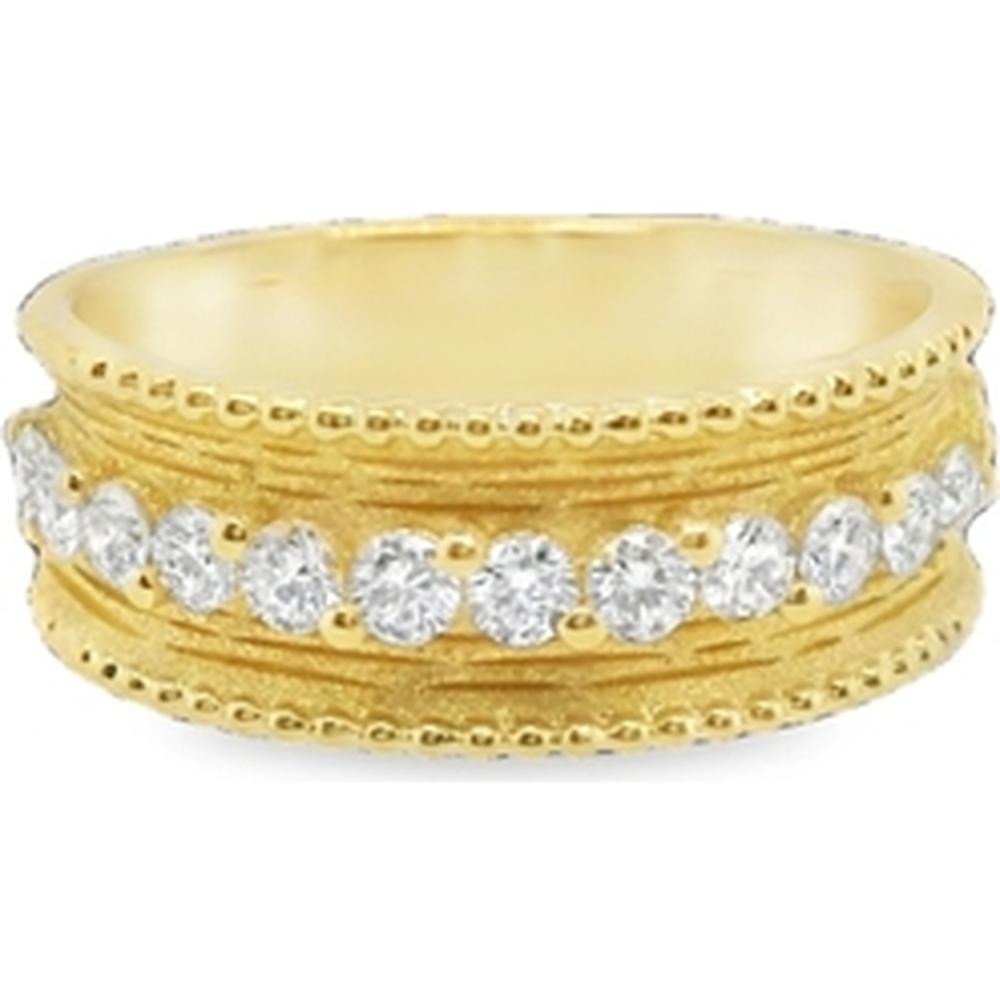 18K Yellow Gold Diamond Band Ring with Milgrain Detail by Afarin