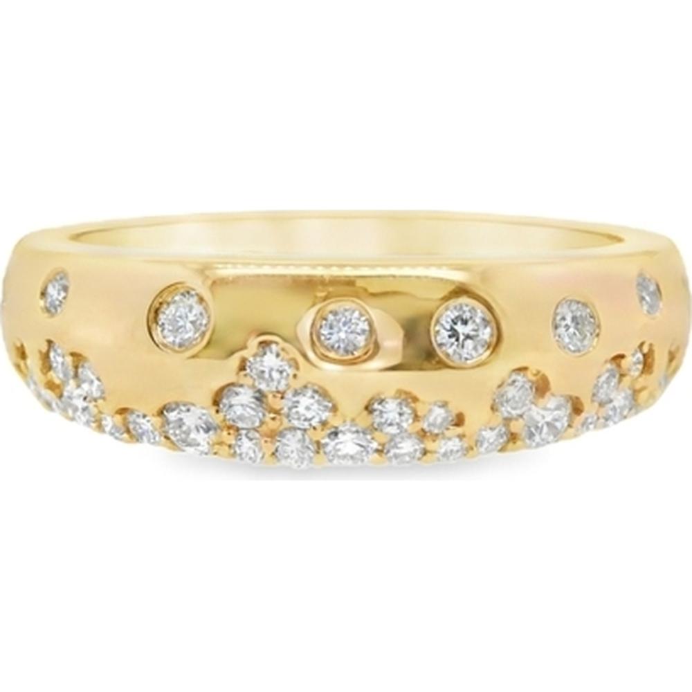 18K Yellow Gold Diamond Band Ring with Scattered Bezel-Set and Pavé Diamonds by Afarin
