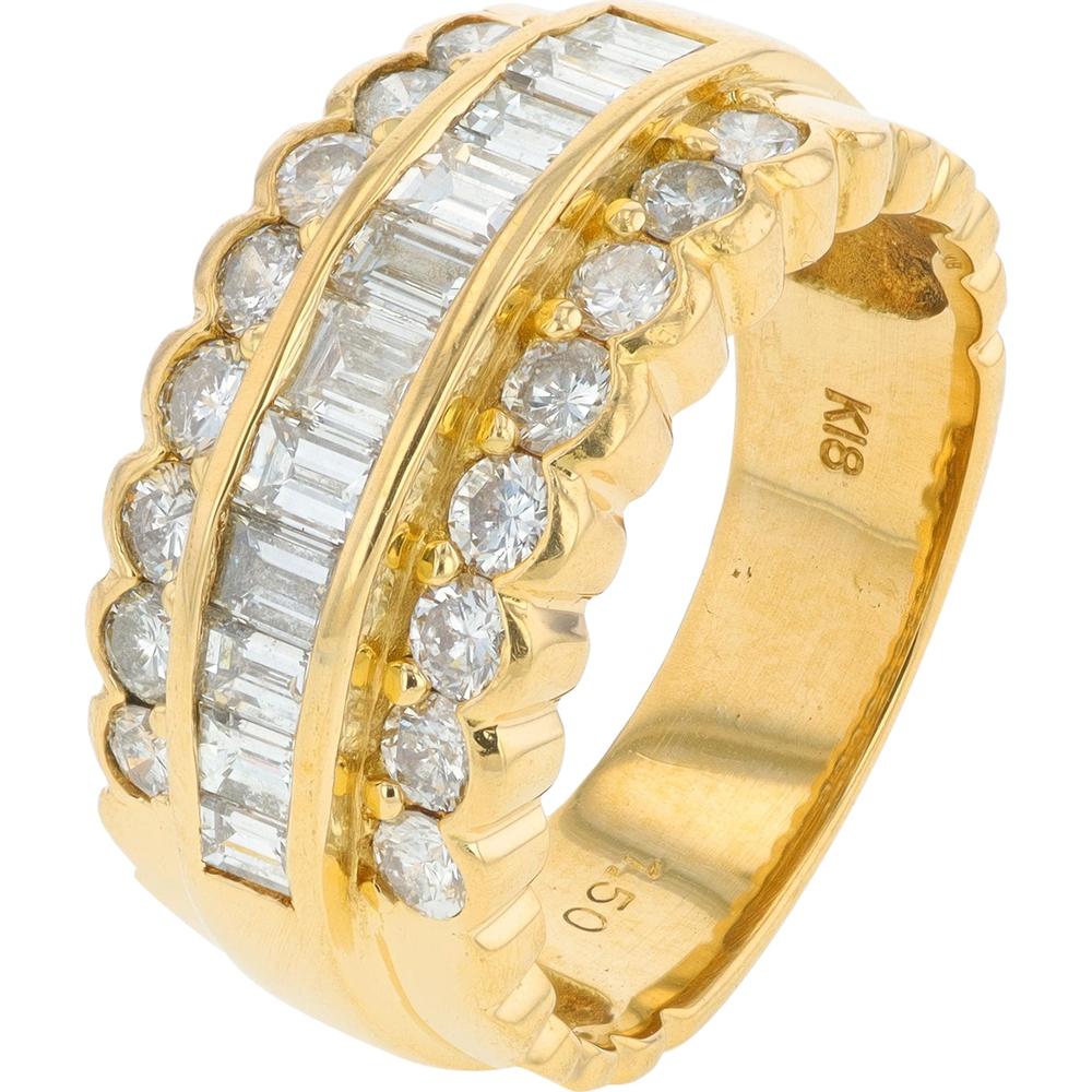18K Yellow Gold Diamond Band with 1.50 Carat Total Weight Baguette and Round Diamonds