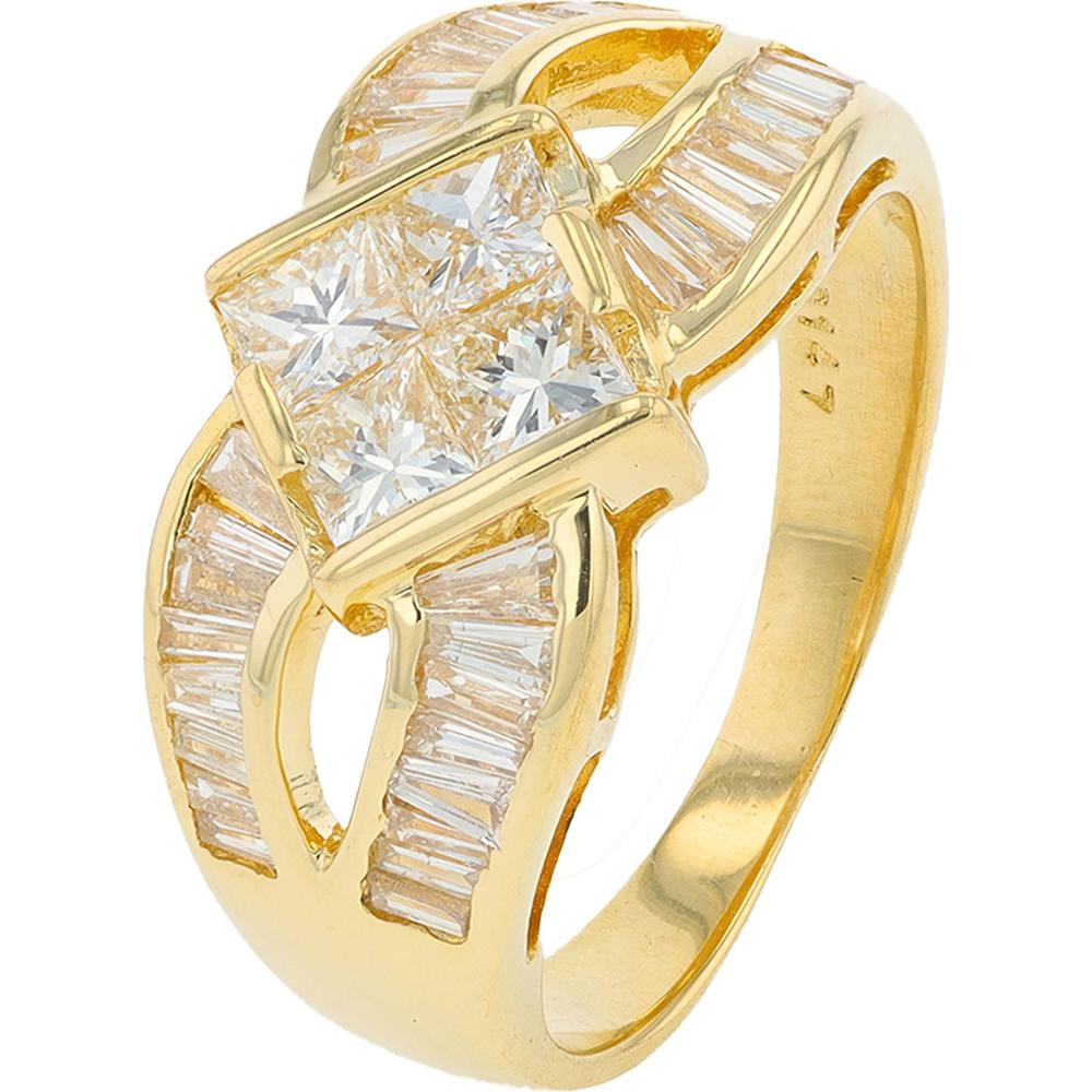 18K Yellow Gold Diamond Band with Princess Cut and Baguette Diamonds - 1.47 Carats Total Diamond Weight