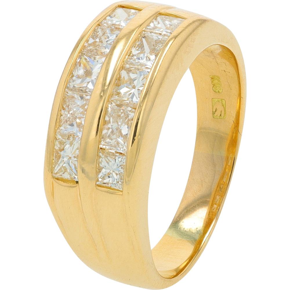 18K Yellow Gold Diamond Band with Twin Rows of Princess Cut Diamonds - 1.51 Carat Total Diamond Weight
