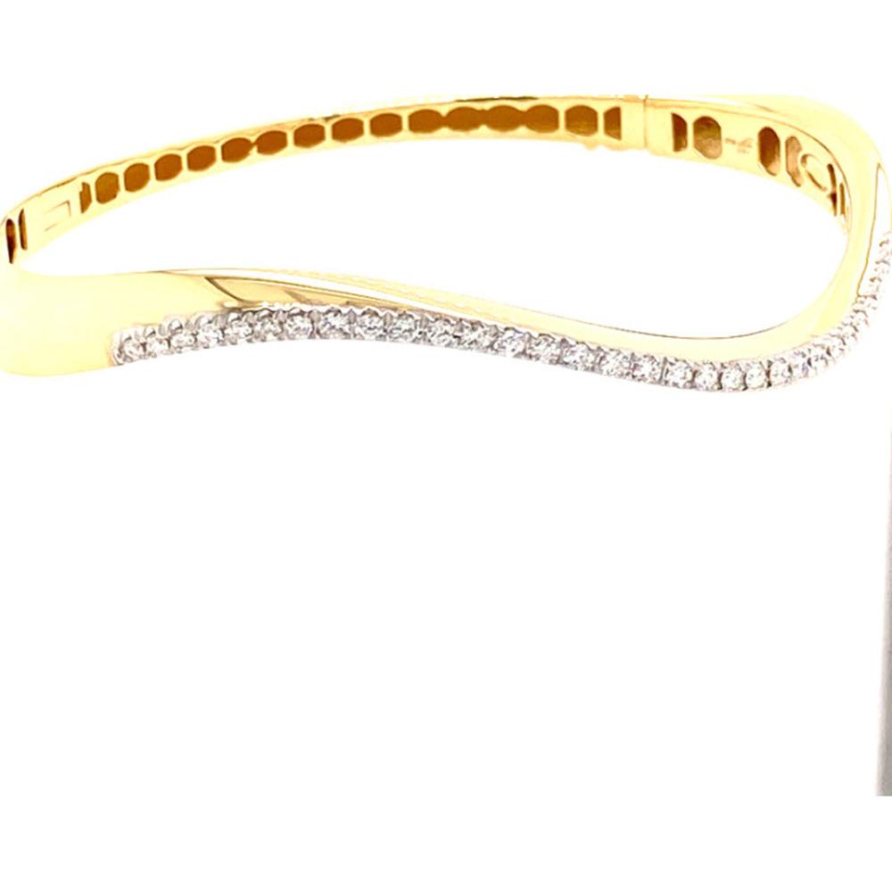18K Yellow Gold Diamond Bangle Bracelet with Curved Pavé Wave Design by Afarin