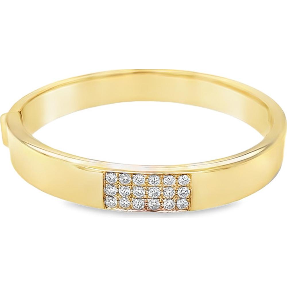 18K Yellow Gold Diamond Bangle Bracelet with Geometric Round Diamond Center by Afarin