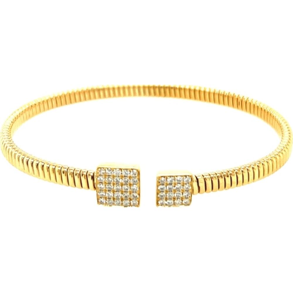 18K Yellow Gold Diamond Bangle Bracelet with Pavé Set Round Diamonds by Afarin