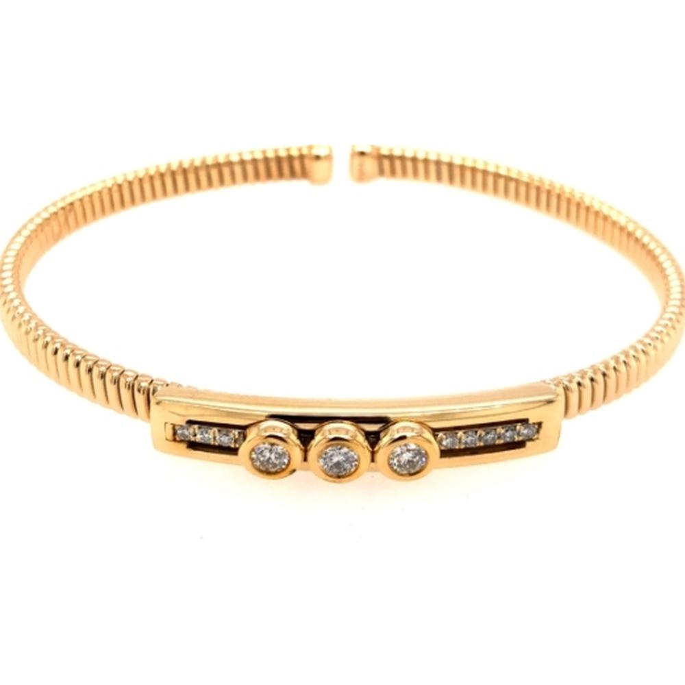 18K Yellow Gold Diamond Bangle Bracelet with Round and Bar-Set Diamonds by Afarin