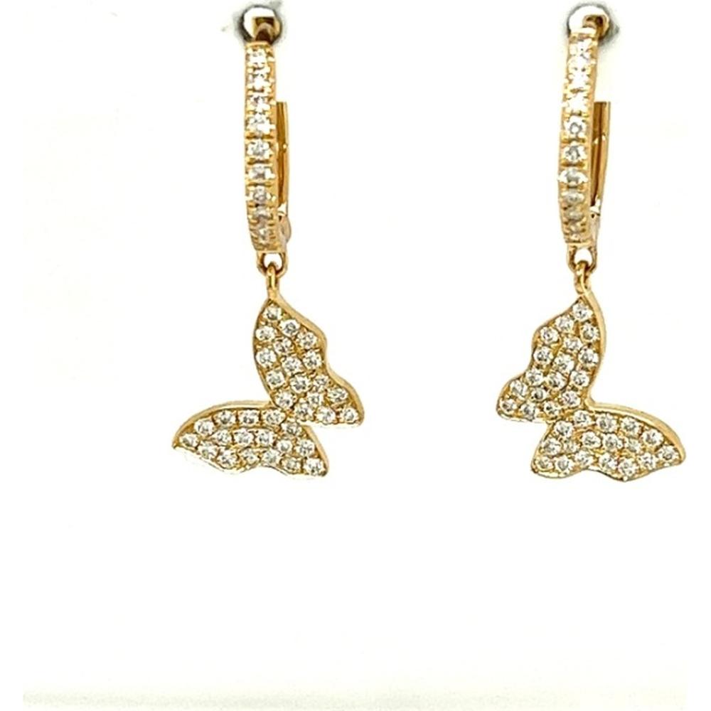 18K Yellow Gold Diamond Butterfly Drop Earrings by Afarin