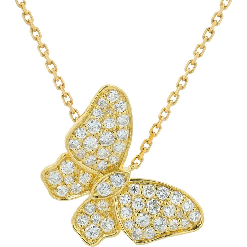 18K Yellow Gold Diamond Butterfly Pendant Necklace with Pavé-Set Round Diamonds - 0.65 Carats Total Diamond Weight