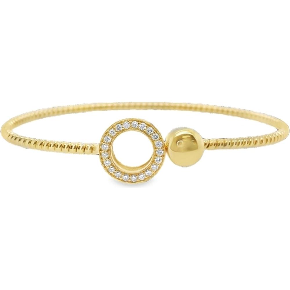 18K Yellow Gold Diamond Circle Motif Bangle Bracelet by Afarin