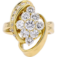 18K Yellow Gold Diamond Cluster Ring - 1.31 Carat Total Diamond Weight